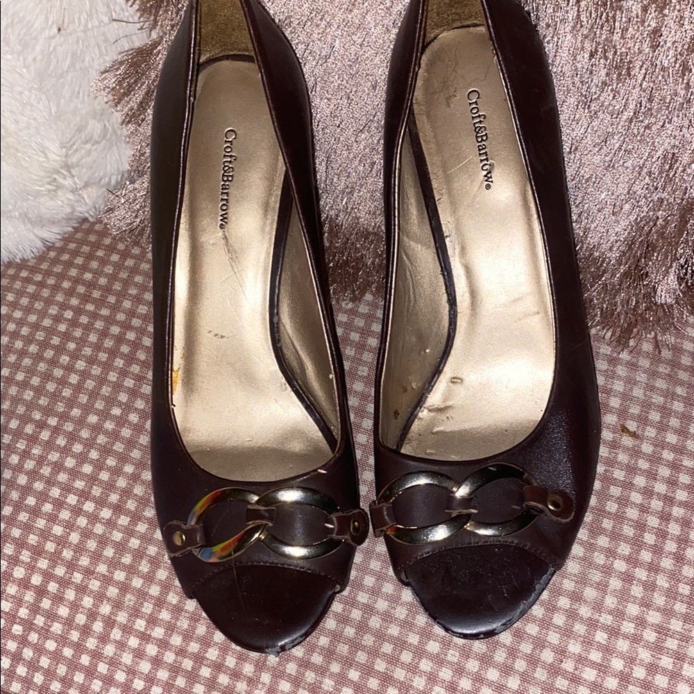 Croft & Barrow Women's Brown Peep-Toe Heels